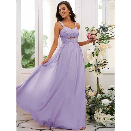Classy Ruched Chiffon Straps Sleeveless Bridesmaid Dresses