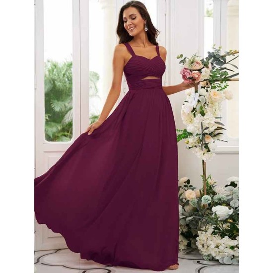 Classy Ruched Chiffon Straps Sleeveless Bridesmaid Dresses