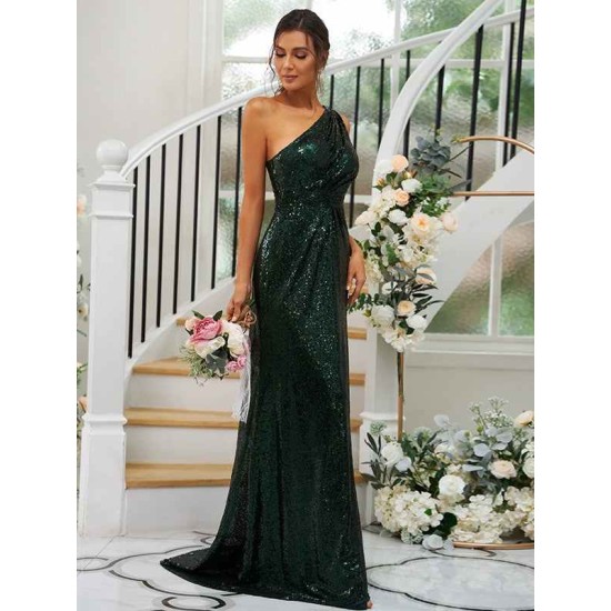 Modern Ruched Sequins One Shoulder Sleeveless Bridesmaid Dresses
