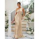 Modern Ruched Sequins One Shoulder Sleeveless Bridesmaid Dresses