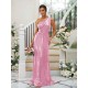 Modern Ruched Sequins One Shoulder Sleeveless Bridesmaid Dresses