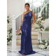 Modern Ruched Sequins One Shoulder Sleeveless Bridesmaid Dresses