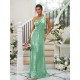 Modern Ruched Sequins One Shoulder Sleeveless Bridesmaid Dresses