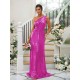 Modern Ruched Sequins One Shoulder Sleeveless Bridesmaid Dresses
