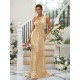 Modern Ruched Sequins One Shoulder Sleeveless Bridesmaid Dresses