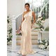 Modern Ruched Sequins One Shoulder Sleeveless Bridesmaid Dresses