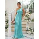 Modern Ruched Sequins One Shoulder Sleeveless Bridesmaid Dresses