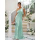 Modern Ruched Sequins One Shoulder Sleeveless Bridesmaid Dresses