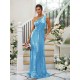 Modern Ruched Sequins One Shoulder Sleeveless Bridesmaid Dresses