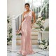 Modern Ruched Sequins One Shoulder Sleeveless Bridesmaid Dresses