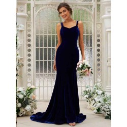 Mermaid Gorgeous Velvet Ruffles Straps Sleeveless Bridesmaid Dresses
