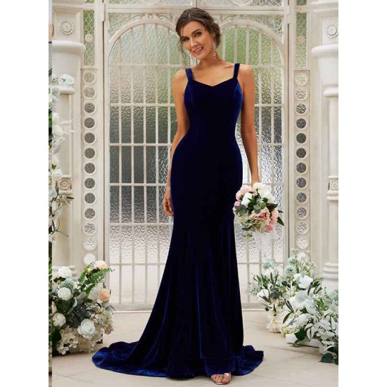 Mermaid Gorgeous Velvet Ruffles Straps Sleeveless Bridesmaid Dresses
