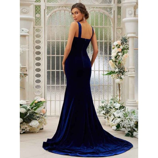 Mermaid Gorgeous Velvet Ruffles Straps Sleeveless Bridesmaid Dresses