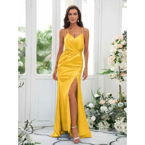 Charming Ruched Spaghetti Straps Sleeveless Bridesmaid Dresses
