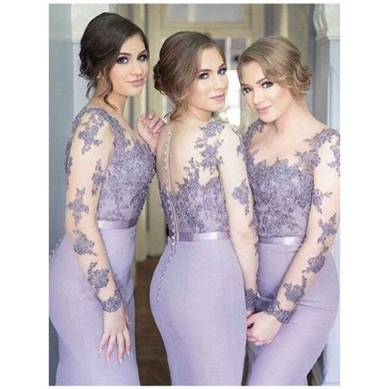 Mermaid Gorgeous Scoop Long Sleeves Jersey Bridesmaid Dresses