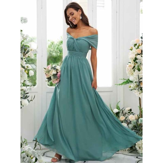 Classy Ruched Chiffon Off-the-Shoulder Sleeveless Bridesmaid Dresses