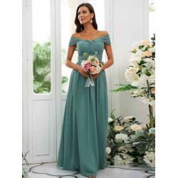 Classy Ruched Chiffon Off-the-Shoulder Sleeveless Bridesmaid Dresses