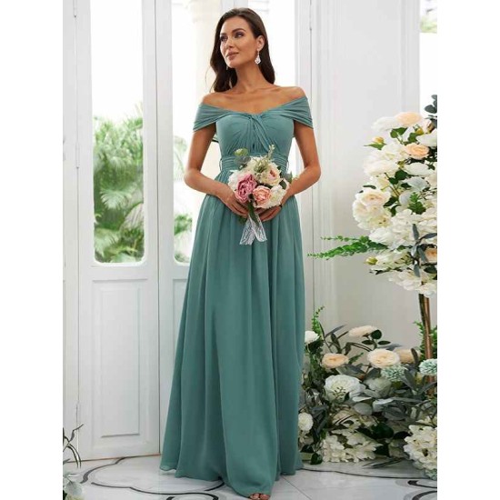Classy Ruched Chiffon Off-the-Shoulder Sleeveless Bridesmaid Dresses