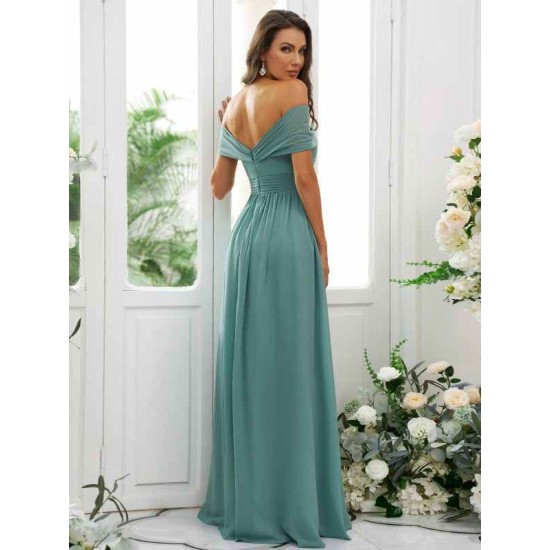 Classy Ruched Chiffon Off-the-Shoulder Sleeveless Bridesmaid Dresses