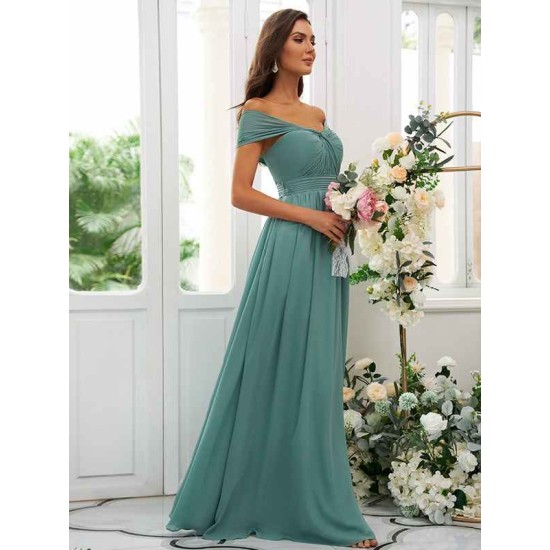 Classy Ruched Chiffon Off-the-Shoulder Sleeveless Bridesmaid Dresses