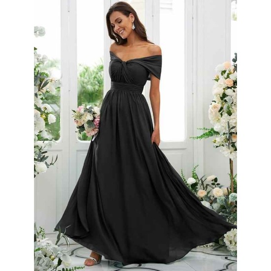 Classy Ruched Chiffon Off-the-Shoulder Sleeveless Bridesmaid Dresses