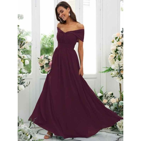 Classy Ruched Chiffon Off-the-Shoulder Sleeveless Bridesmaid Dresses
