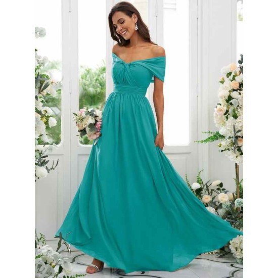 Classy Ruched Chiffon Off-the-Shoulder Sleeveless Bridesmaid Dresses