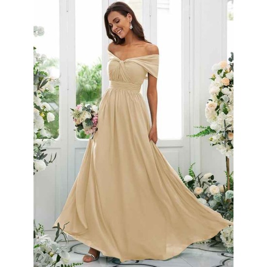 Classy Ruched Chiffon Off-the-Shoulder Sleeveless Bridesmaid Dresses