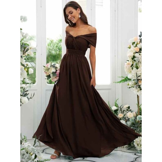 Classy Ruched Chiffon Off-the-Shoulder Sleeveless Bridesmaid Dresses