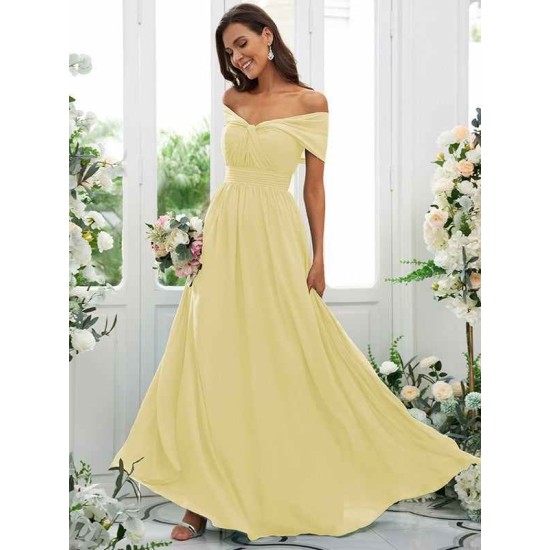 Classy Ruched Chiffon Off-the-Shoulder Sleeveless Bridesmaid Dresses