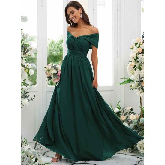 Classy Ruched Chiffon Off-the-Shoulder Sleeveless Bridesmaid Dresses