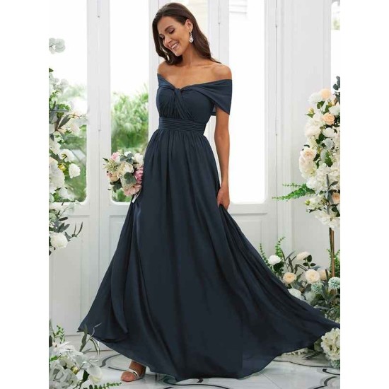 Classy Ruched Chiffon Off-the-Shoulder Sleeveless Bridesmaid Dresses