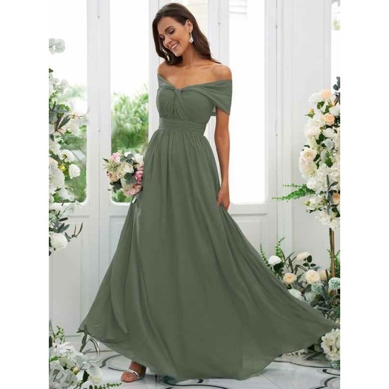 Classy Ruched Chiffon Off-the-Shoulder Sleeveless Bridesmaid Dresses