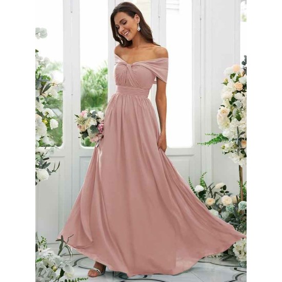 Classy Ruched Chiffon Off-the-Shoulder Sleeveless Bridesmaid Dresses