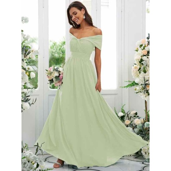 Classy Ruched Chiffon Off-the-Shoulder Sleeveless Bridesmaid Dresses