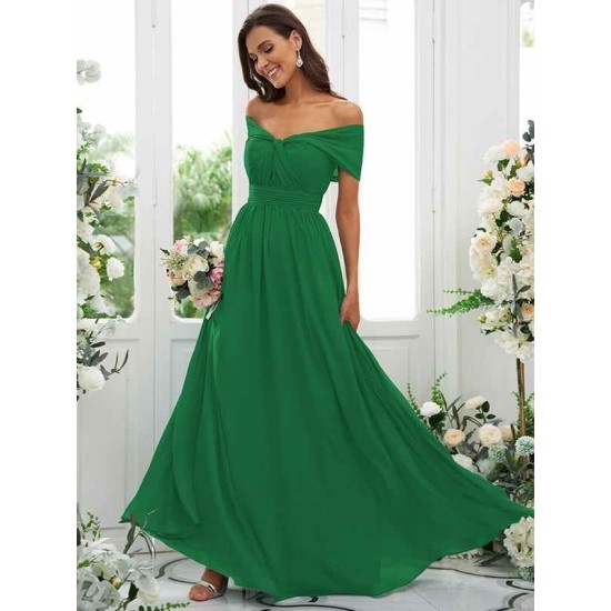 Classy Ruched Chiffon Off-the-Shoulder Sleeveless Bridesmaid Dresses