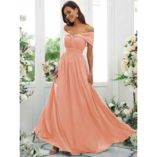 Classy Ruched Chiffon Off-the-Shoulder Sleeveless Bridesmaid Dresses