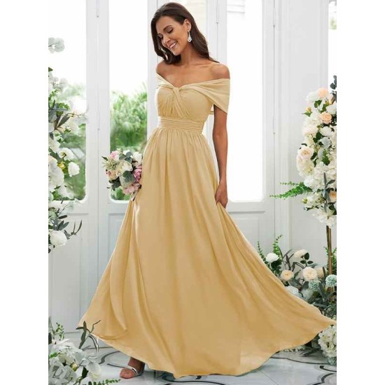 Classy Ruched Chiffon Off-the-Shoulder Sleeveless Bridesmaid Dresses