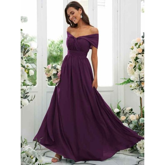 Classy Ruched Chiffon Off-the-Shoulder Sleeveless Bridesmaid Dresses
