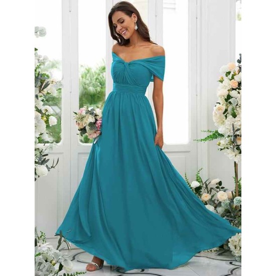 Classy Ruched Chiffon Off-the-Shoulder Sleeveless Bridesmaid Dresses
