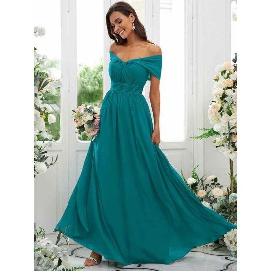 Classy Ruched Chiffon Off-the-Shoulder Sleeveless Bridesmaid Dresses