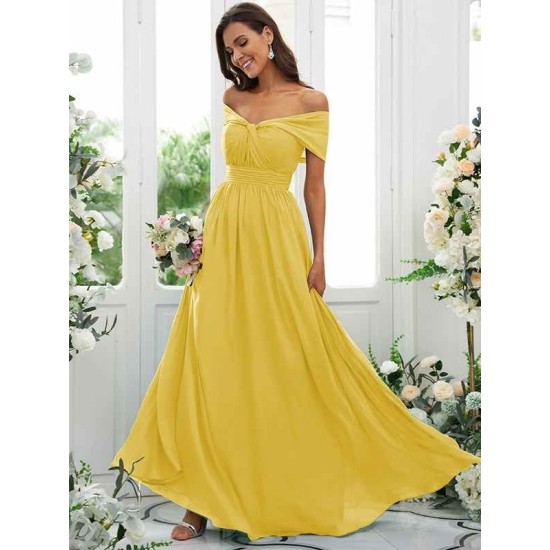 Classy Ruched Chiffon Off-the-Shoulder Sleeveless Bridesmaid Dresses