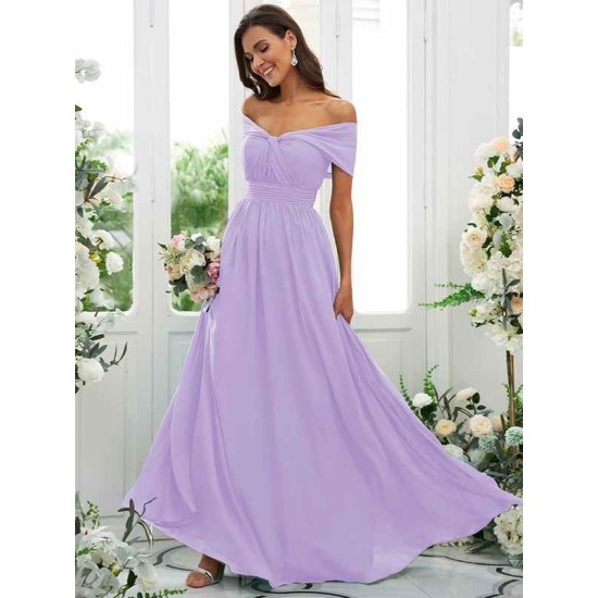Classy Ruched Chiffon Off-the-Shoulder Sleeveless Bridesmaid Dresses