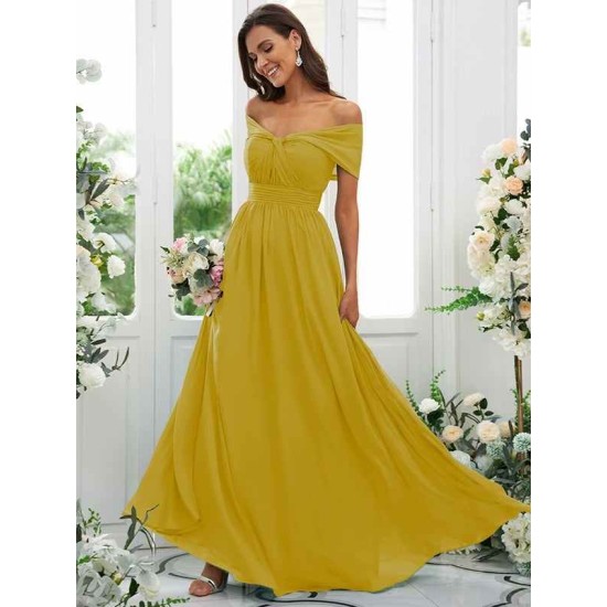 Classy Ruched Chiffon Off-the-Shoulder Sleeveless Bridesmaid Dresses