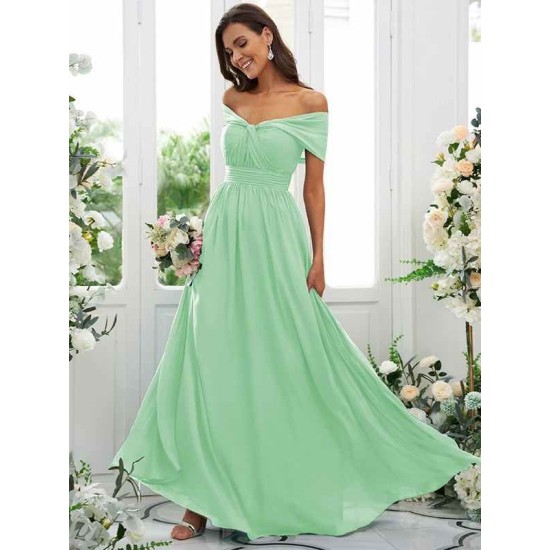 Classy Ruched Chiffon Off-the-Shoulder Sleeveless Bridesmaid Dresses