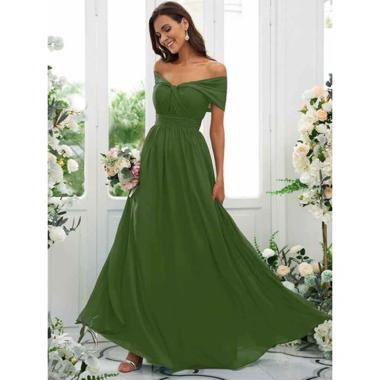 Classy Ruched Chiffon Off-the-Shoulder Sleeveless Bridesmaid Dresses