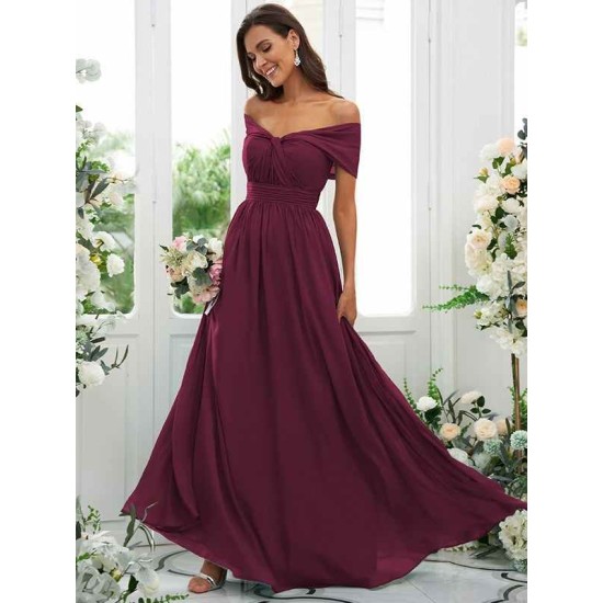 Classy Ruched Chiffon Off-the-Shoulder Sleeveless Bridesmaid Dresses