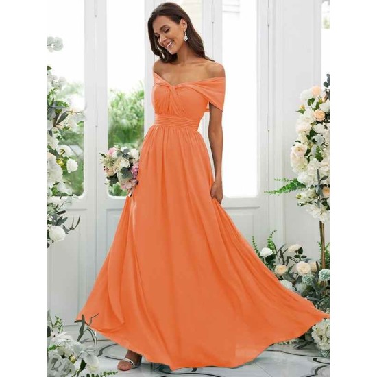 Classy Ruched Chiffon Off-the-Shoulder Sleeveless Bridesmaid Dresses
