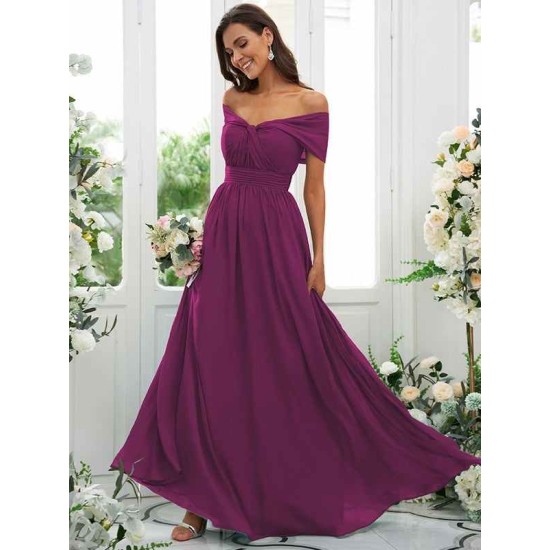 Classy Ruched Chiffon Off-the-Shoulder Sleeveless Bridesmaid Dresses