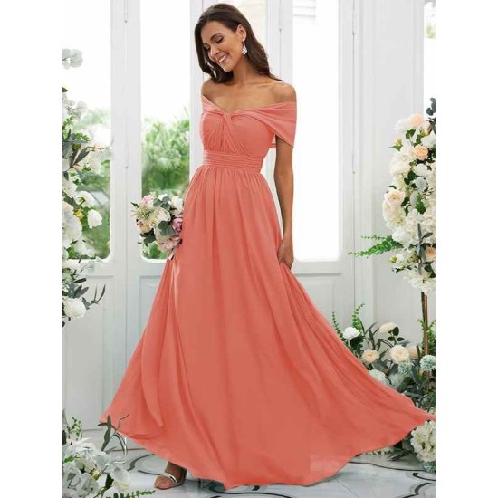 Classy Ruched Chiffon Off-the-Shoulder Sleeveless Bridesmaid Dresses